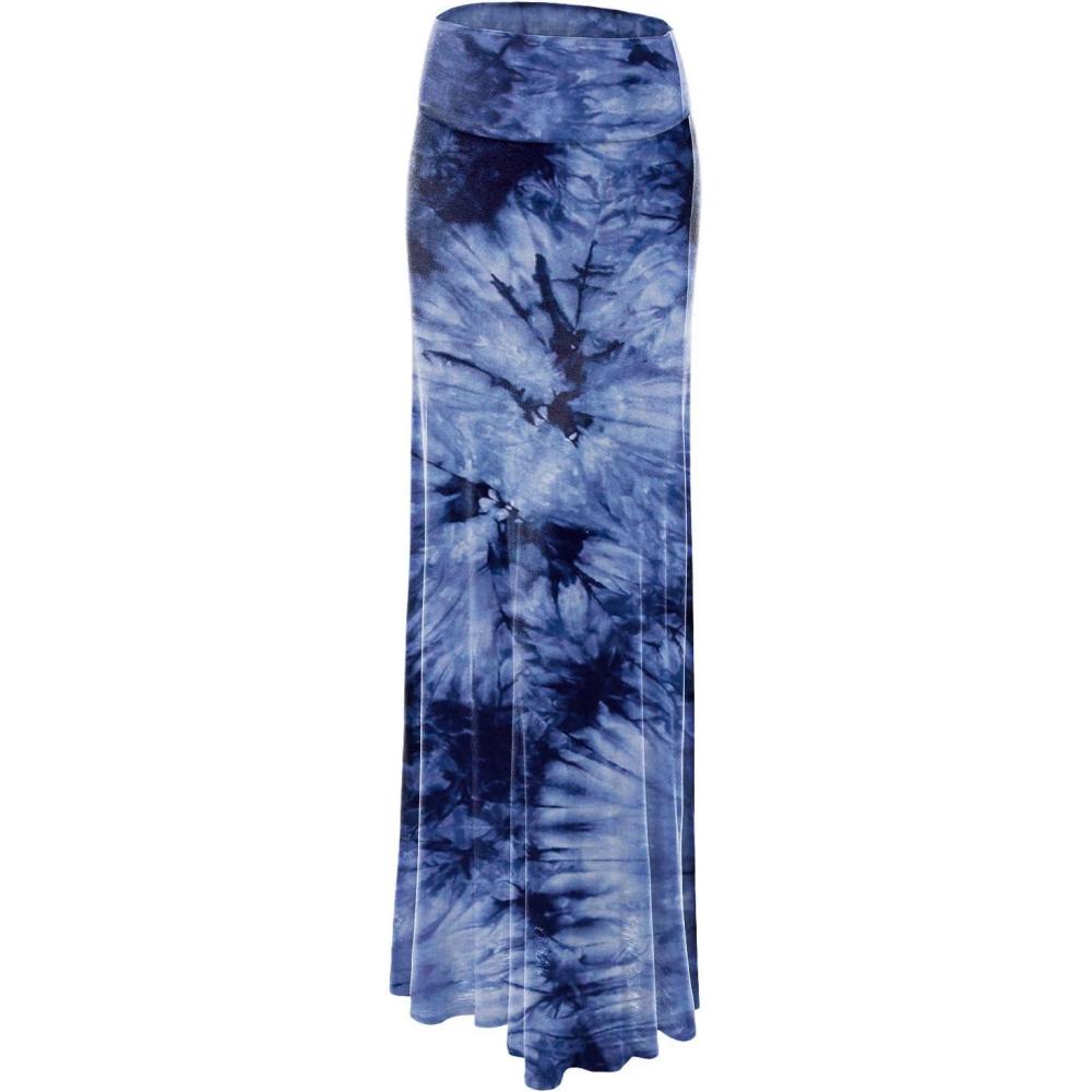 imageMade By Johnny Womens Casual Tie Dye Fold Over Maxi SkirtWb1058navy