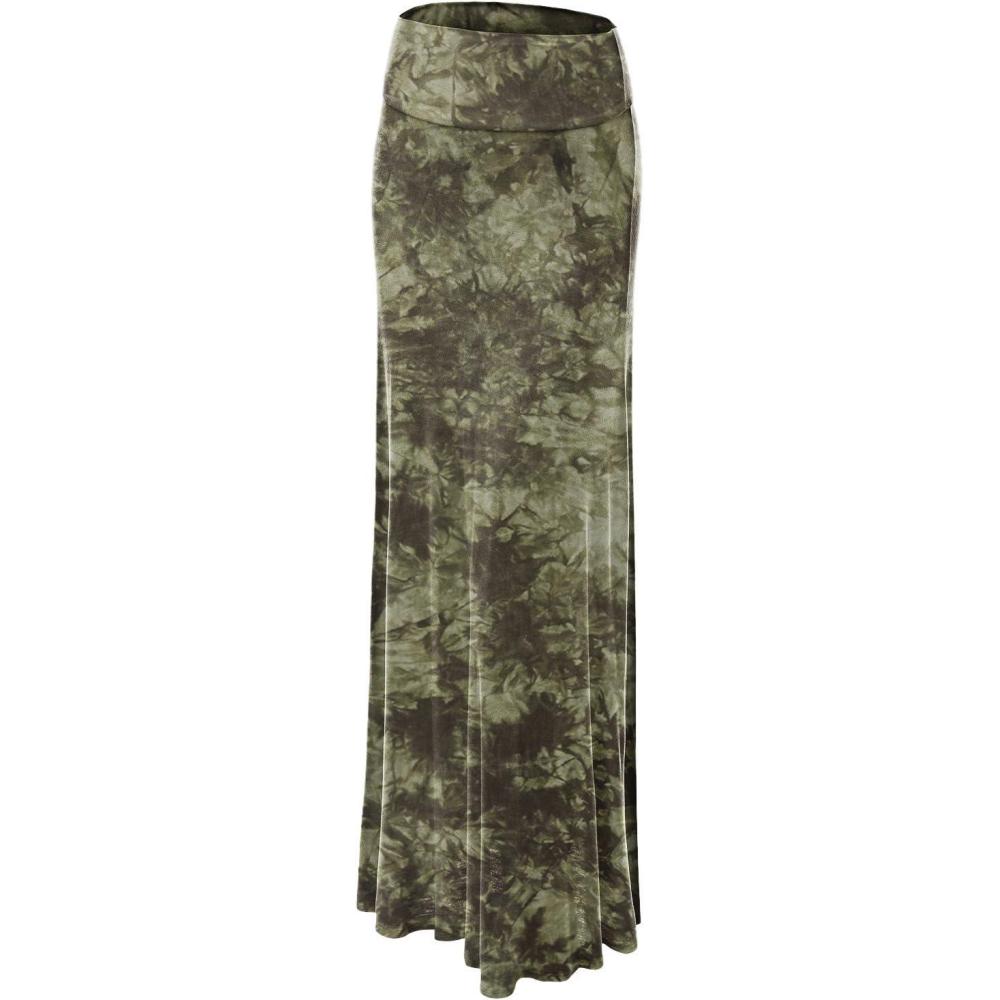 imageMade By Johnny Womens Casual Tie Dye Fold Over Maxi SkirtWb1058olive