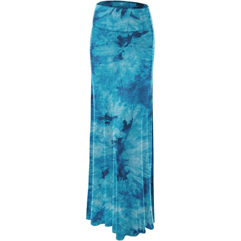 imageMade By Johnny Womens Casual Tie Dye Fold Over Maxi SkirtWb1058teal