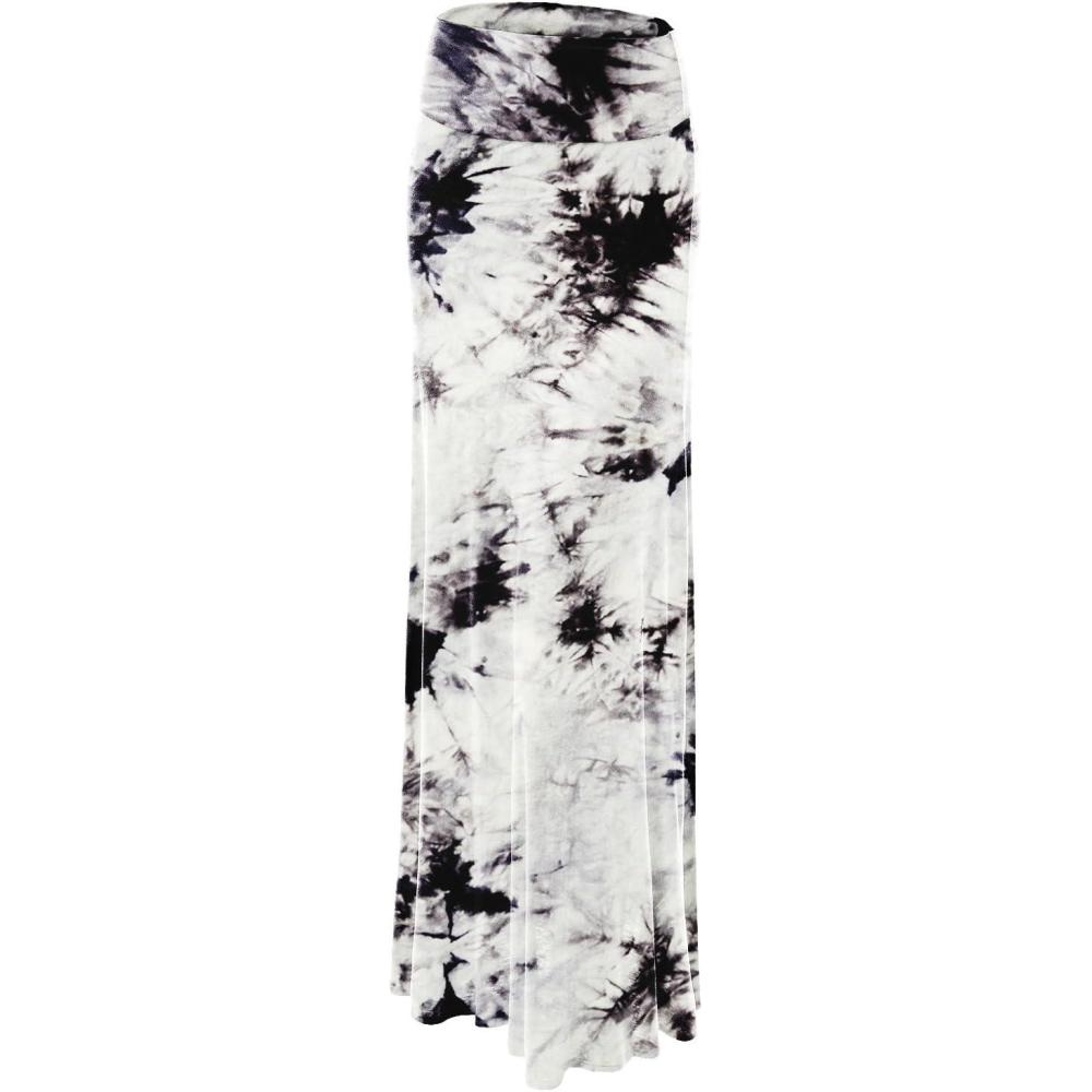 imageMade By Johnny Womens Casual Tie Dye Fold Over Maxi SkirtWb1058whiteblack