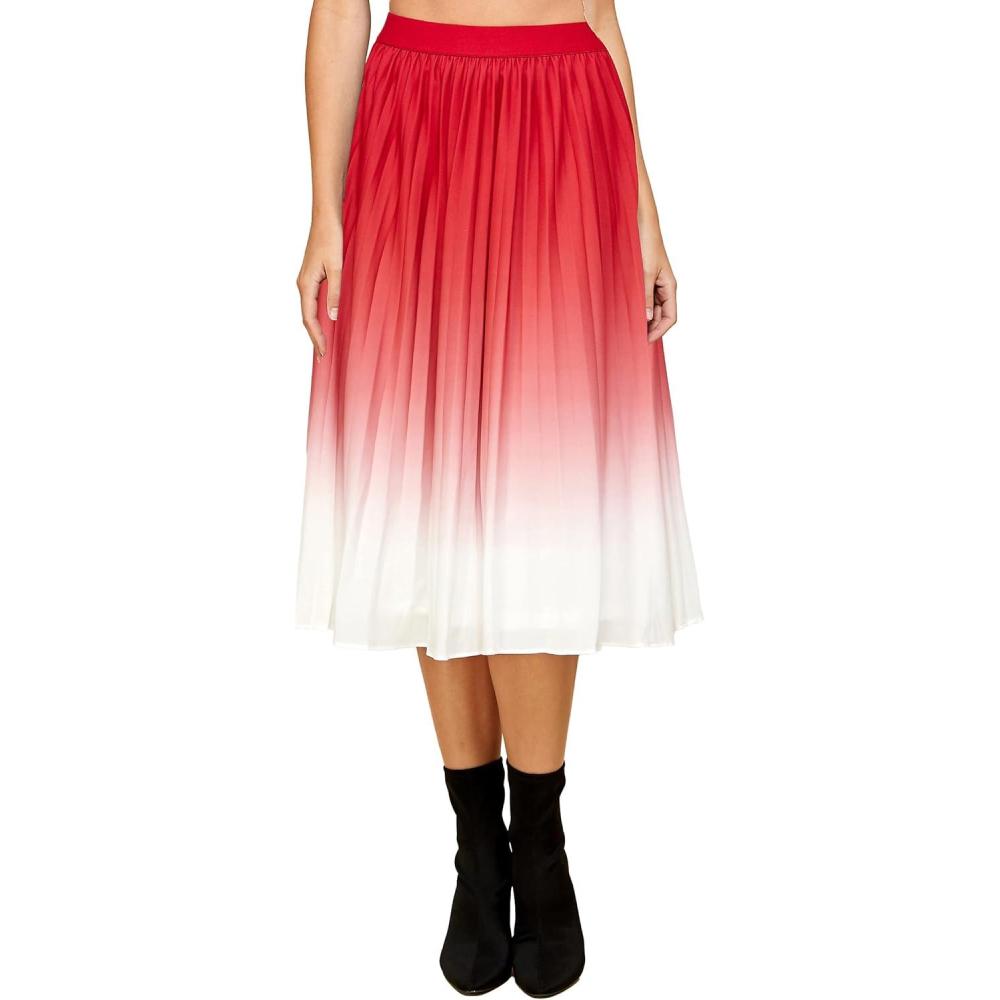 imageMade By Johnny Womens High Elastic Waist Pleated Mid ALine Swing SkirtWb2371redombre