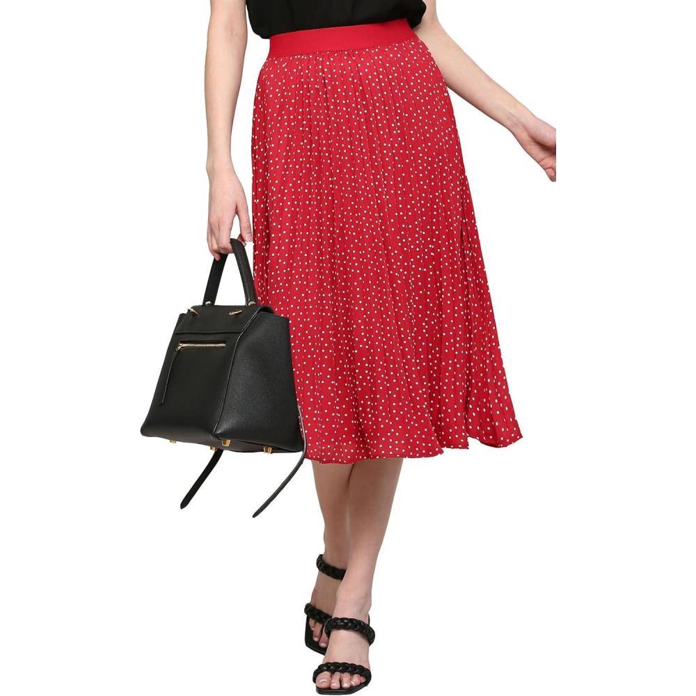 imageMade By Johnny Womens High Elastic Waist Pleated Mid ALine Swing SkirtWb2371redpolka