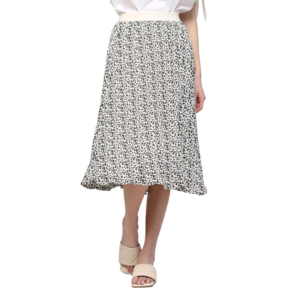 imageMade By Johnny Womens High Elastic Waist Pleated Mid ALine Swing SkirtWb2371whiteblack