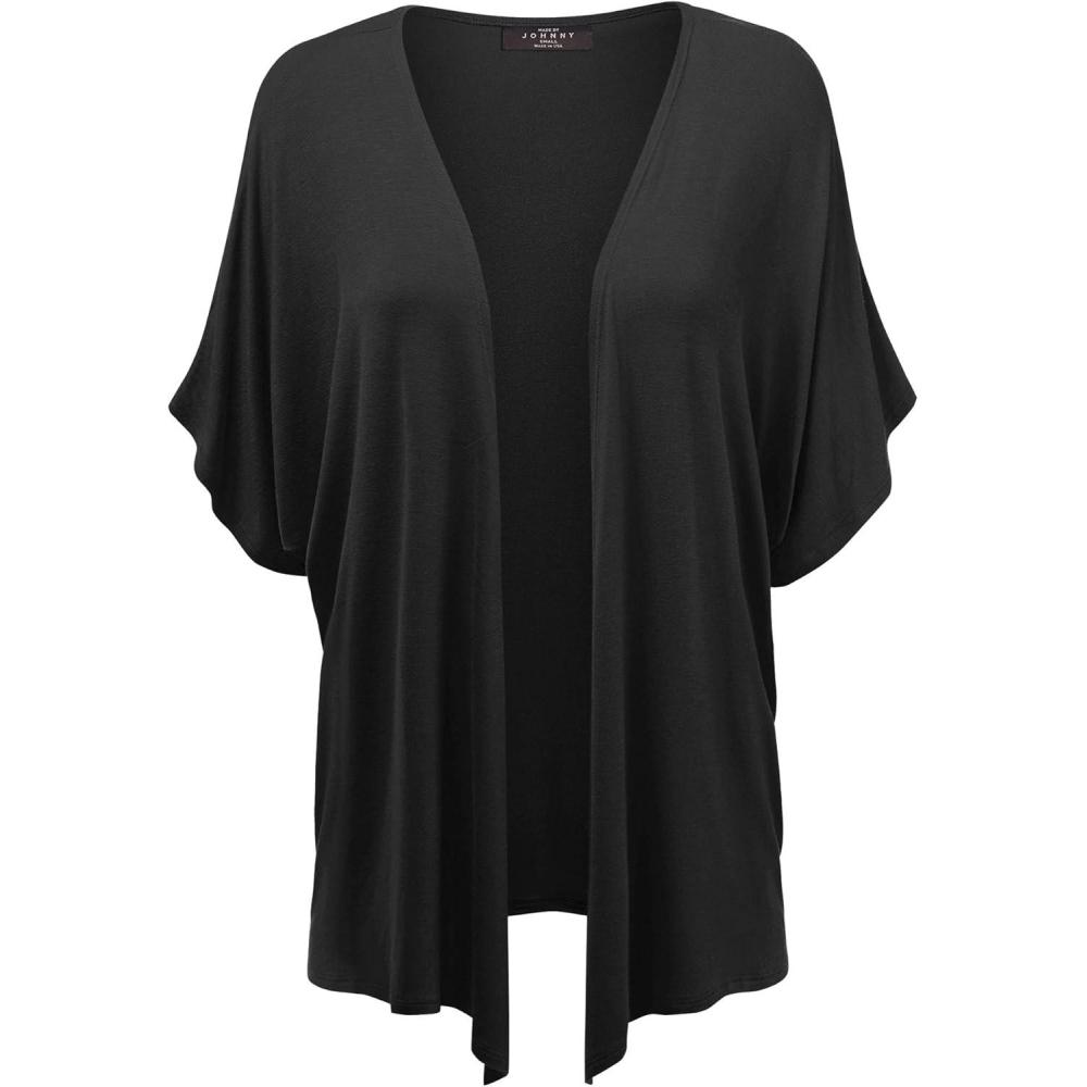 imageMade By Johnny Womens Kimono Style Short Sleeve Dolman Cardigan Lightweight Open Front Summer CoverUpWsk1310black