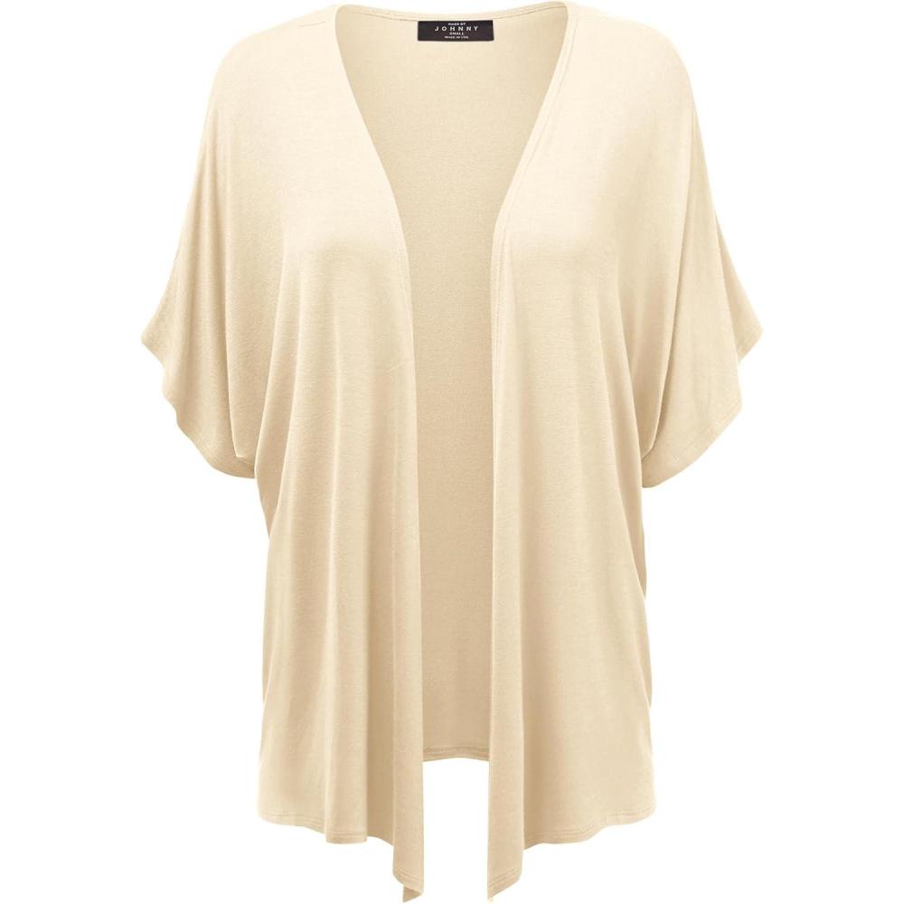 imageMade By Johnny Womens Kimono Style Short Sleeve Dolman Cardigan Lightweight Open Front Summer CoverUpWsk1310cream
