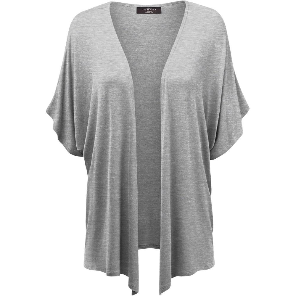 imageMade By Johnny Womens Kimono Style Short Sleeve Dolman Cardigan Lightweight Open Front Summer CoverUpWsk1310heathergrey