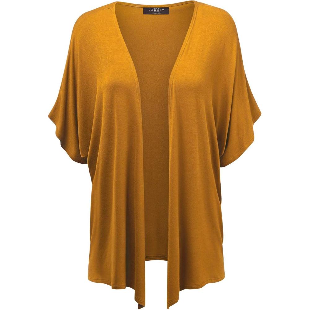 imageMade By Johnny Womens Kimono Style Short Sleeve Dolman Cardigan Lightweight Open Front Summer CoverUpWsk1310mustard