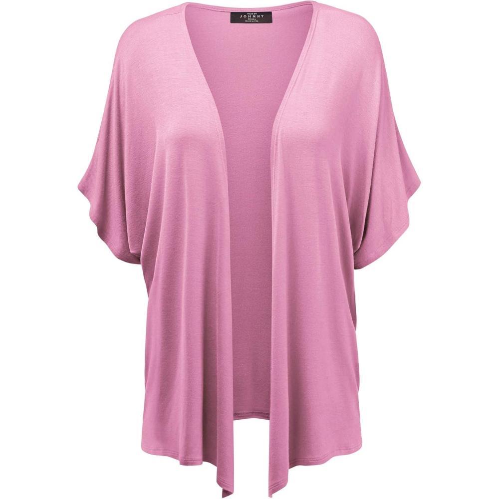 imageMade By Johnny Womens Kimono Style Short Sleeve Dolman Cardigan Lightweight Open Front Summer CoverUpWsk1310pink