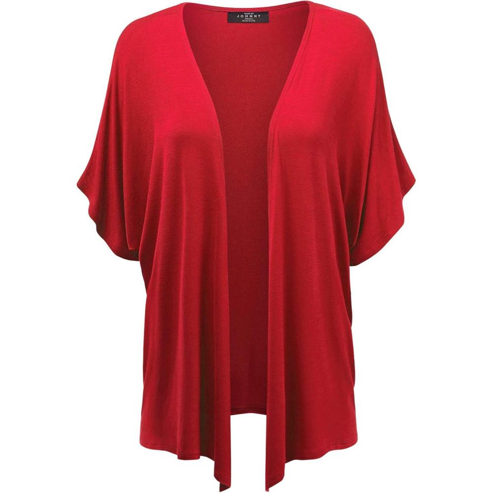 imageMade By Johnny Womens Kimono Style Short Sleeve Dolman Cardigan Lightweight Open Front Summer CoverUpWsk1310red