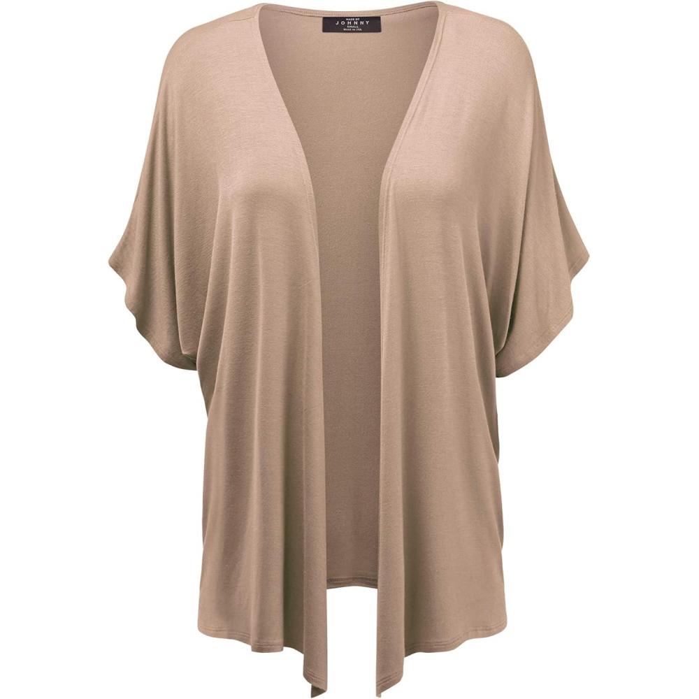 imageMade By Johnny Womens Kimono Style Short Sleeve Dolman Cardigan Lightweight Open Front Summer CoverUpWsk1310taupe