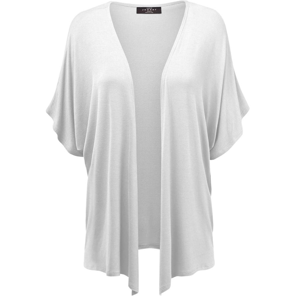 imageMade By Johnny Womens Kimono Style Short Sleeve Dolman Cardigan Lightweight Open Front Summer CoverUpWsk1310white
