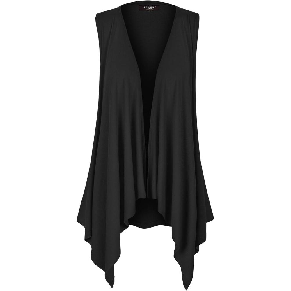 imageMade By Johnny Womens Lightweight Sleeveless Draped Open CardiganWsk1071black