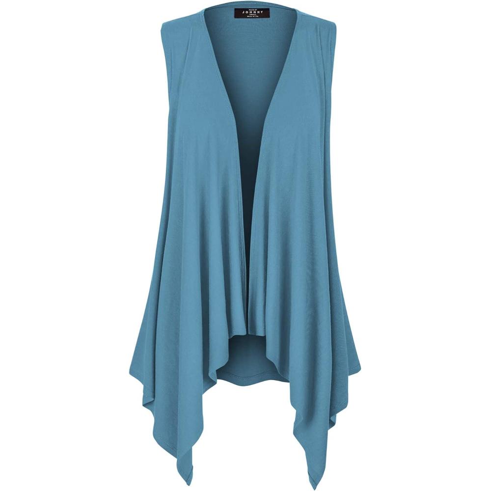 imageMade By Johnny Womens Lightweight Sleeveless Draped Open CardiganWsk1071denim