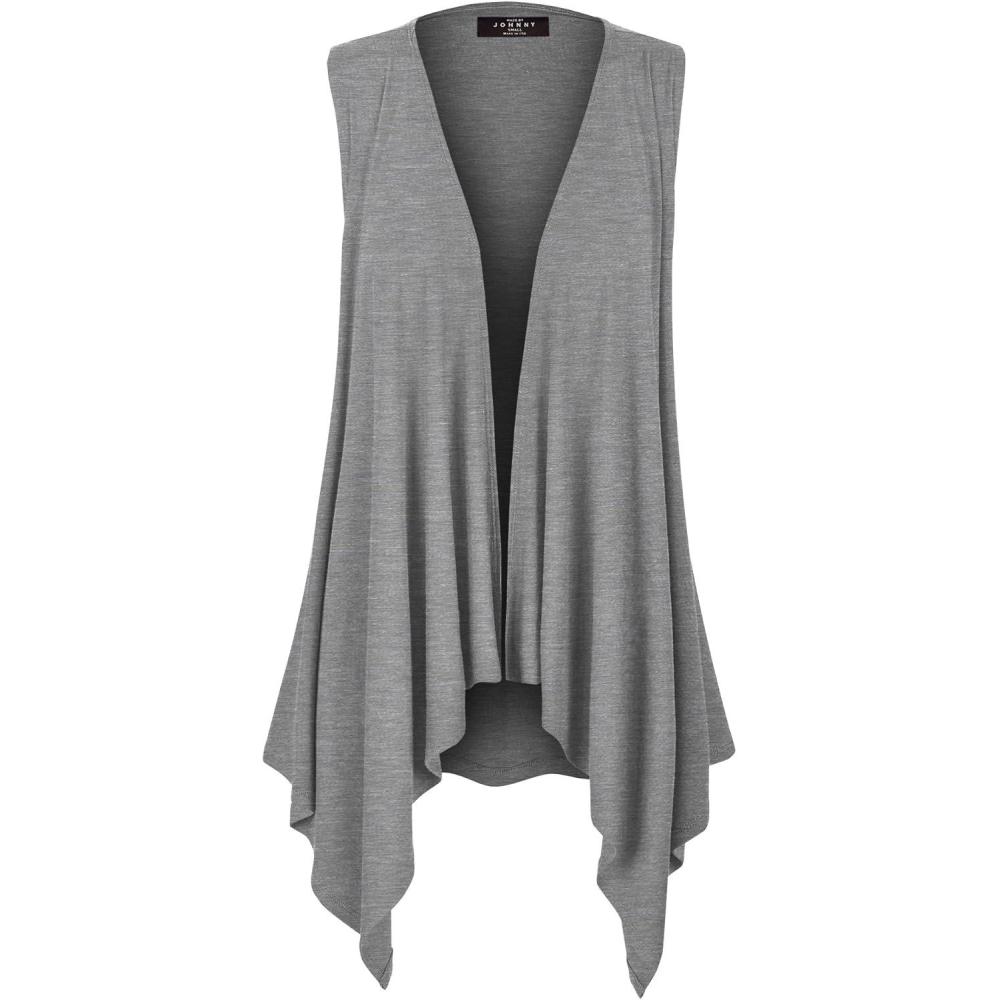imageMade By Johnny Womens Lightweight Sleeveless Draped Open CardiganWsk1071heathergrey