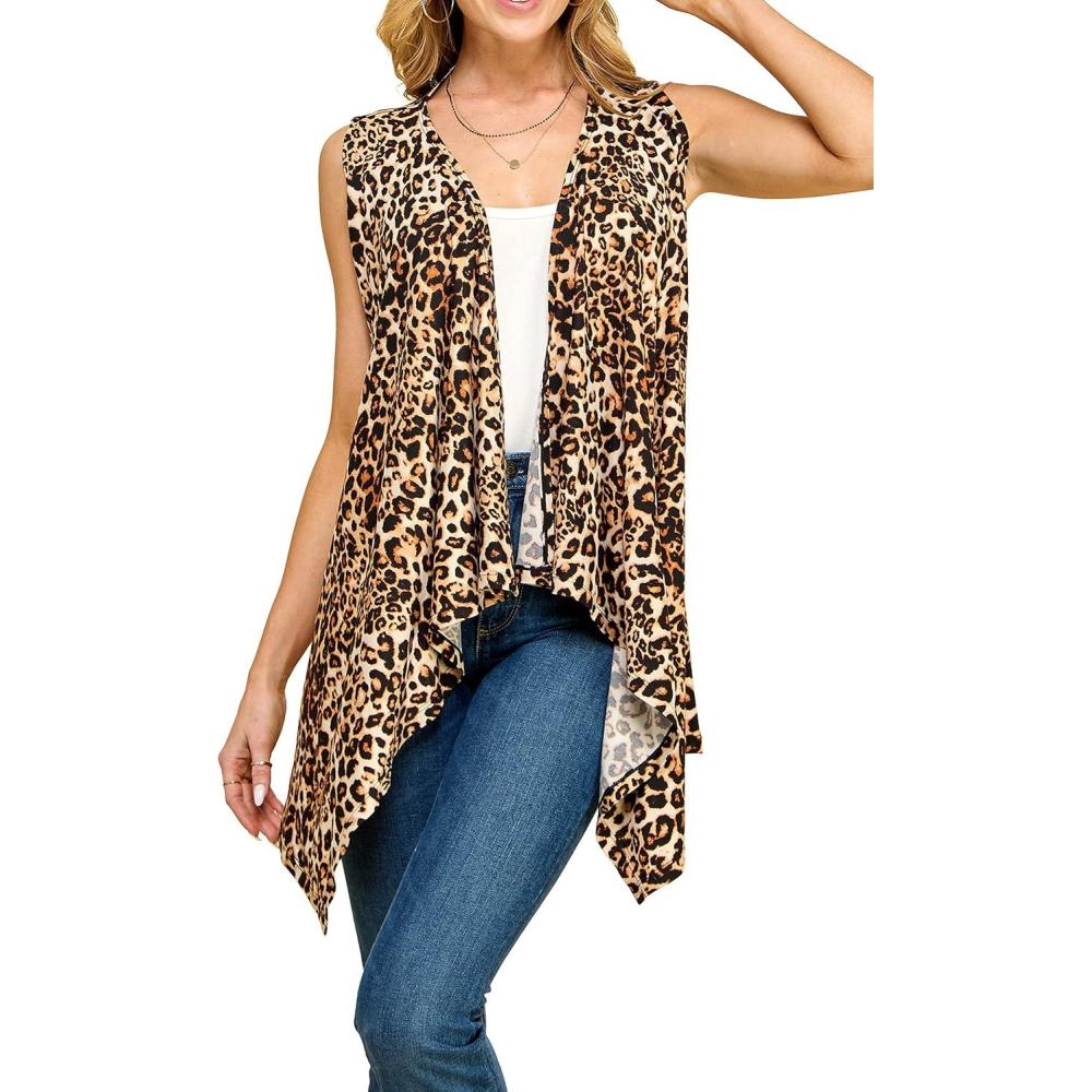 imageMade By Johnny Womens Lightweight Sleeveless Draped Open CardiganWsk1071leopard