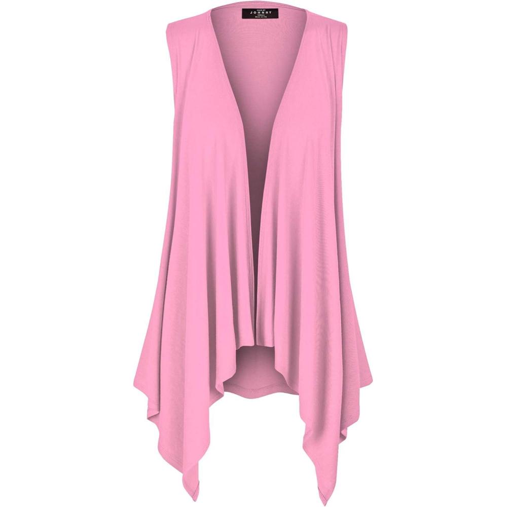 imageMade By Johnny Womens Lightweight Sleeveless Draped Open CardiganWsk1071pink