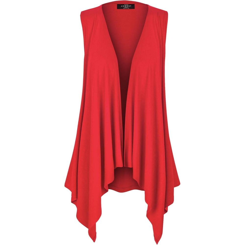 imageMade By Johnny Womens Lightweight Sleeveless Draped Open CardiganWsk1071red