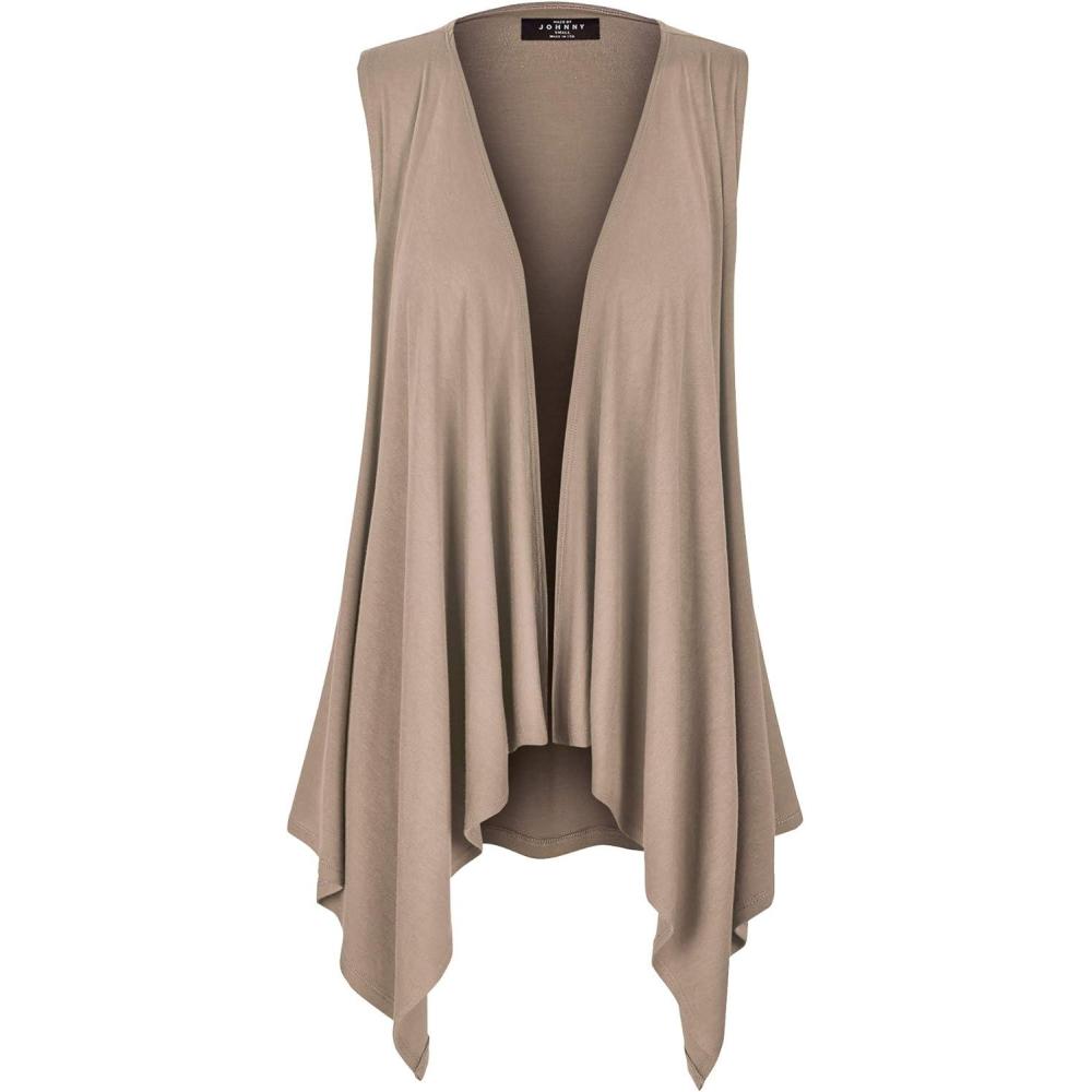 imageMade By Johnny Womens Lightweight Sleeveless Draped Open CardiganWsk1071taupe