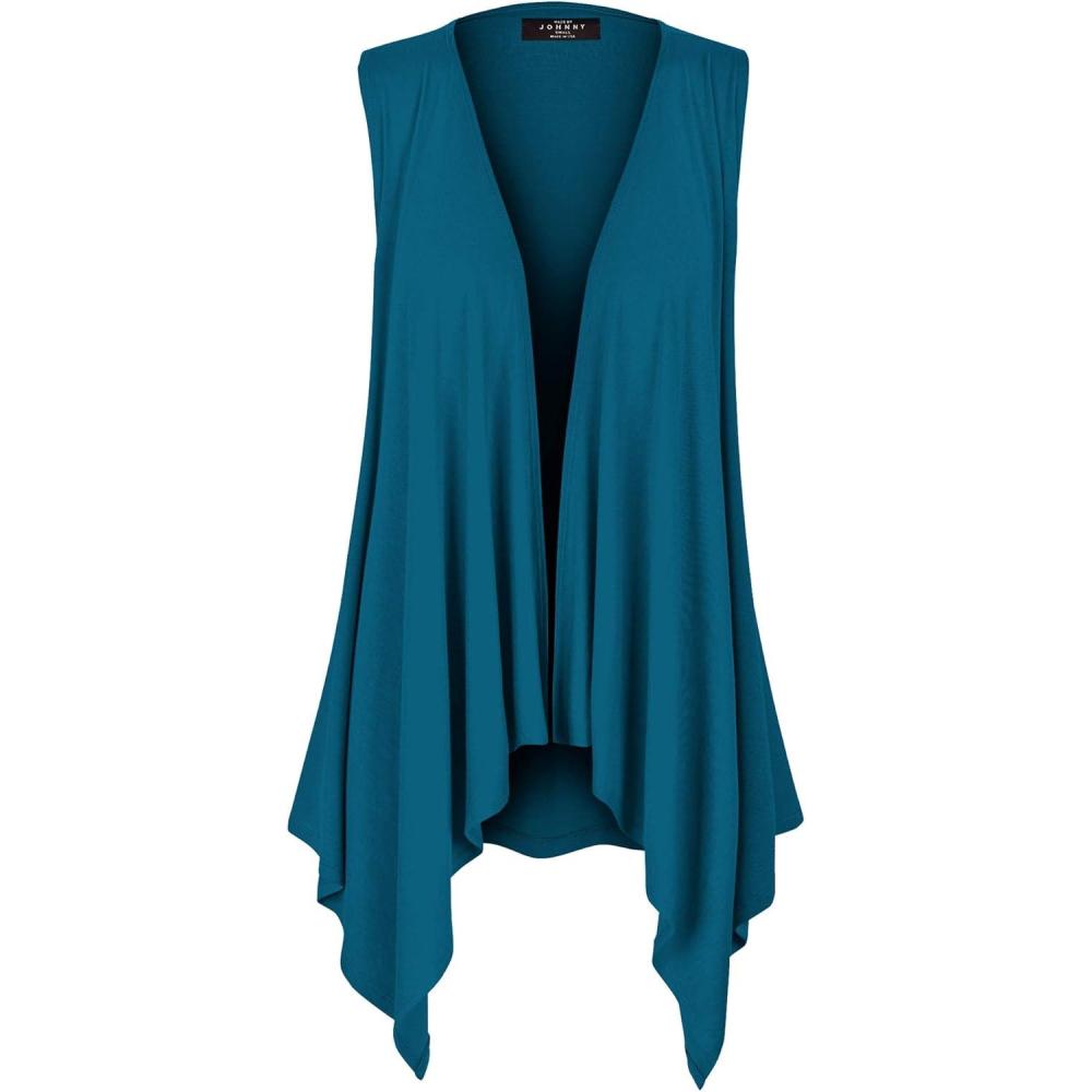 imageMade By Johnny Womens Lightweight Sleeveless Draped Open CardiganWsk1071teal