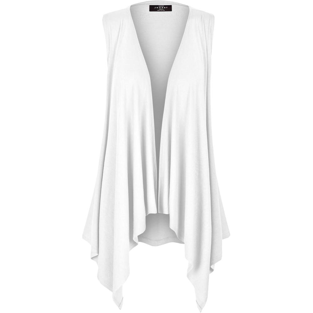 imageMade By Johnny Womens Lightweight Sleeveless Draped Open CardiganWsk1071white