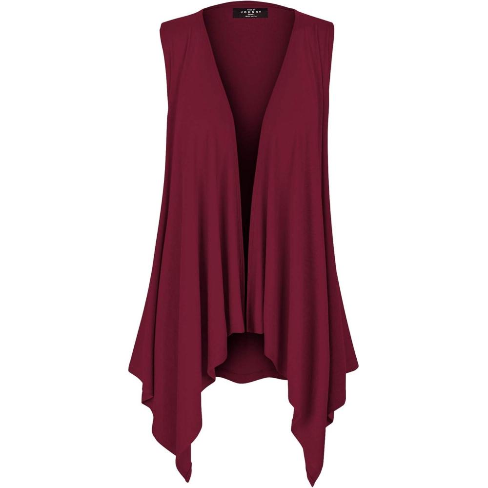 imageMade By Johnny Womens Lightweight Sleeveless Draped Open CardiganWsk1071wine
