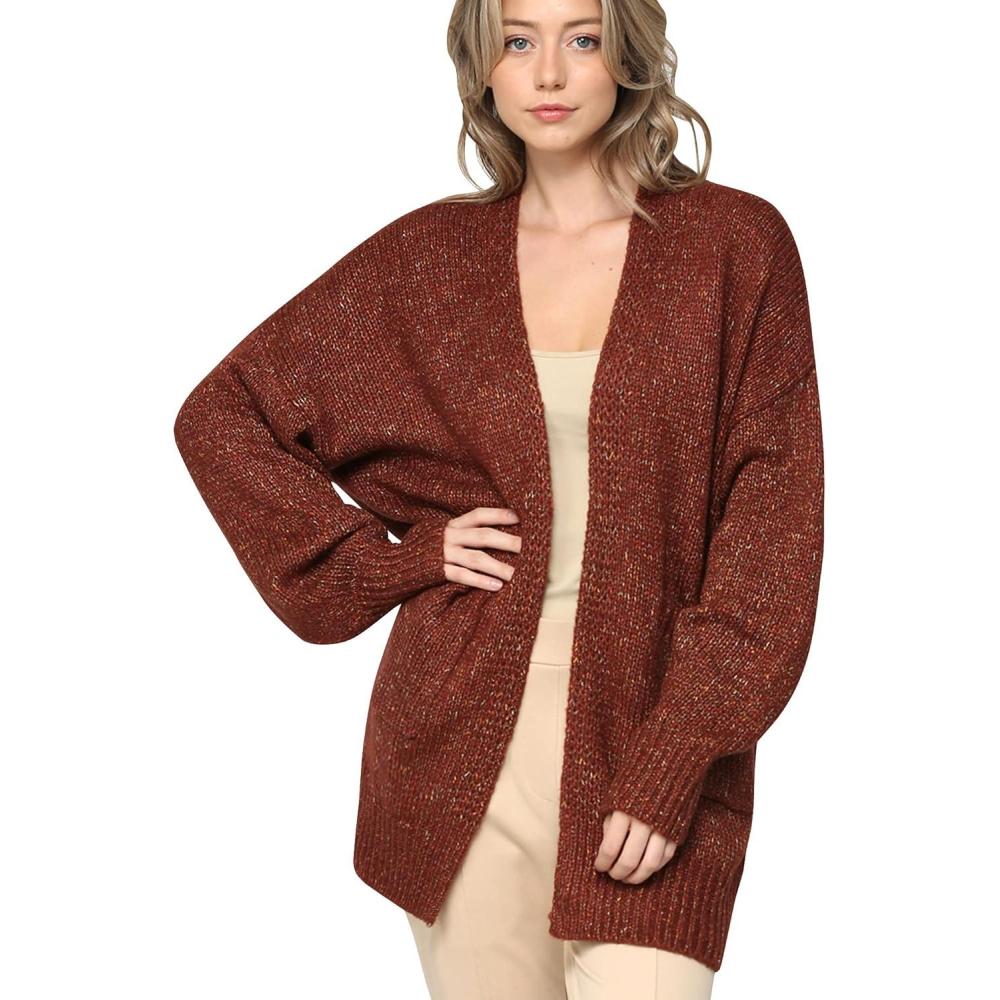 imageMade By Johnny Womens Long Sleeve Open Front Chunky Knit Batwing Warm and Comfy Cardigan Loose Baggy Sweater with PocketWsk2380coffee