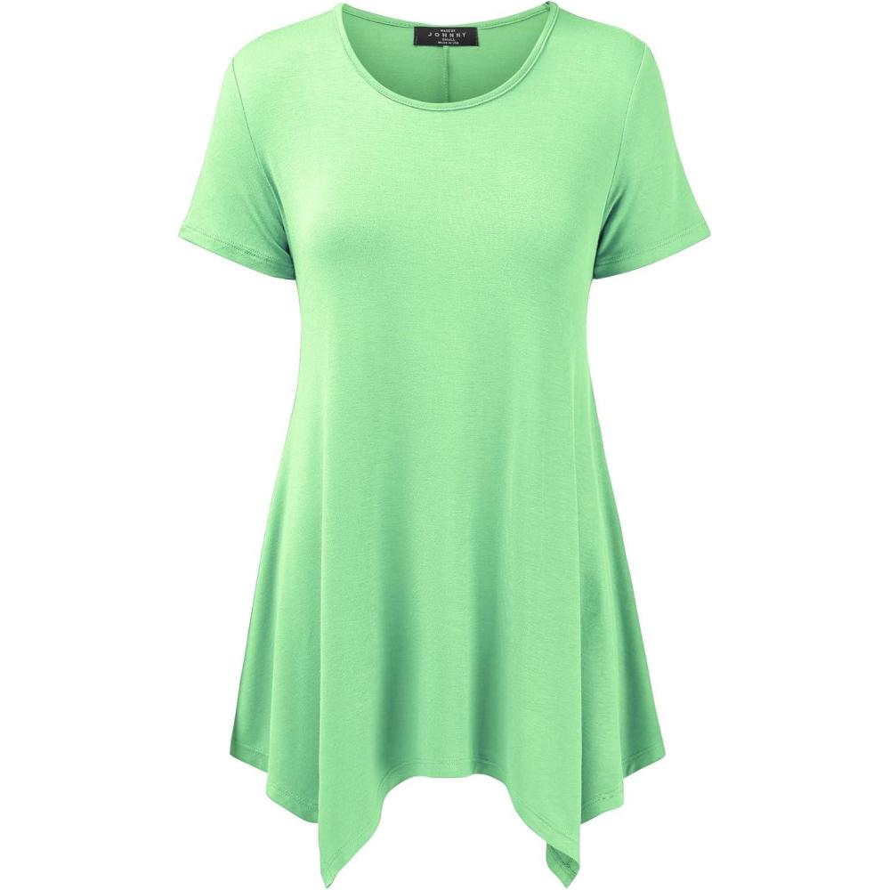 imageMade By Johnny Womens Round Neck Short Sleeve 34 Sleeve Long Sleeve Casual Tunic Top Loose Blouse ShirtsWt1391mint