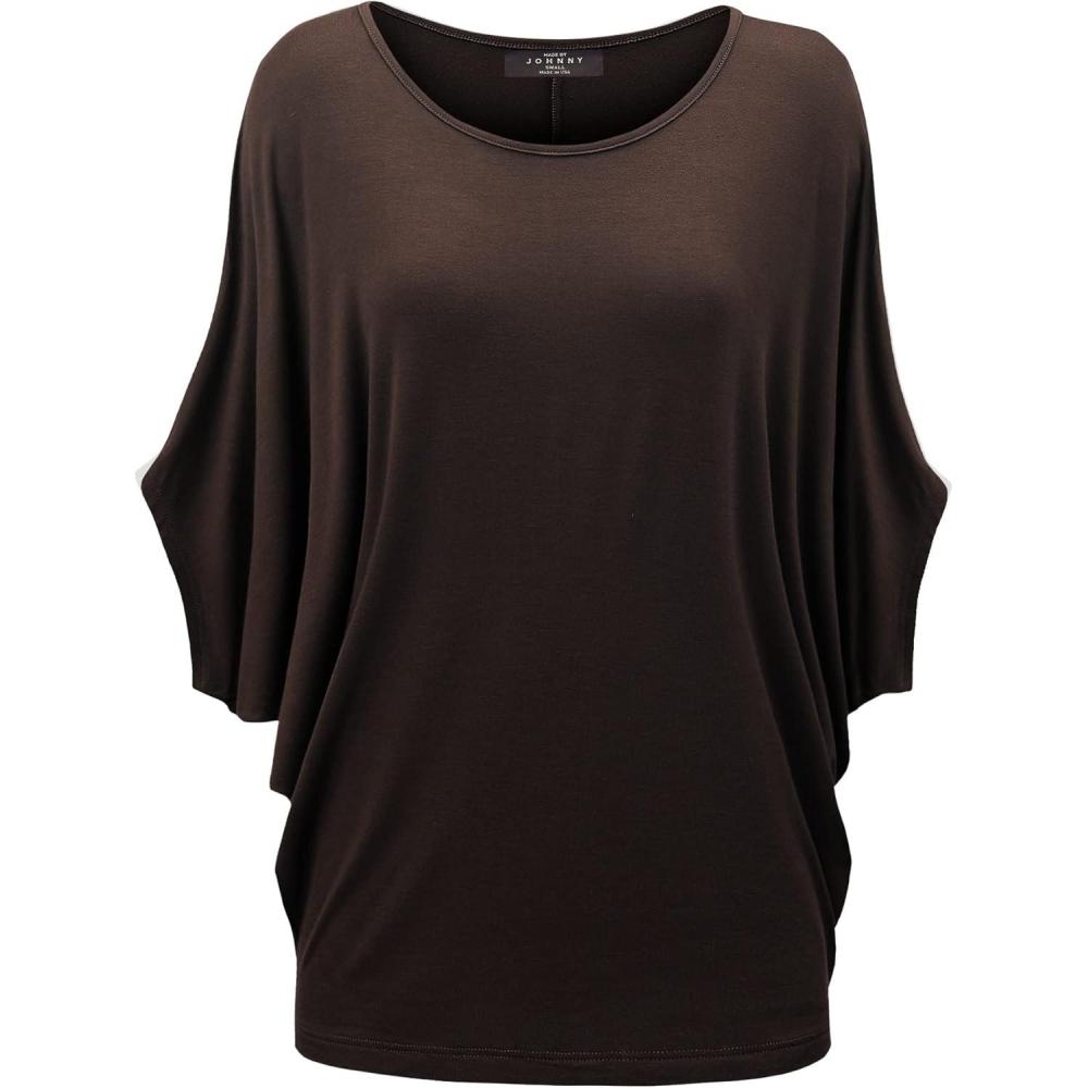 imageMade By Johnny Womens Scoop Neck Half Sleeve Batwing Dolman Top Plus SizeWt1073brown