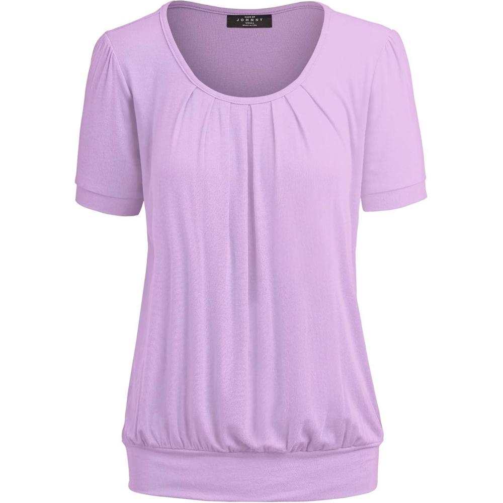 imageMade By Johnny Womens Scoop Neck Short Sleeve Pleated Front Blouse Tunic Top Plus SizeWt1175lilac