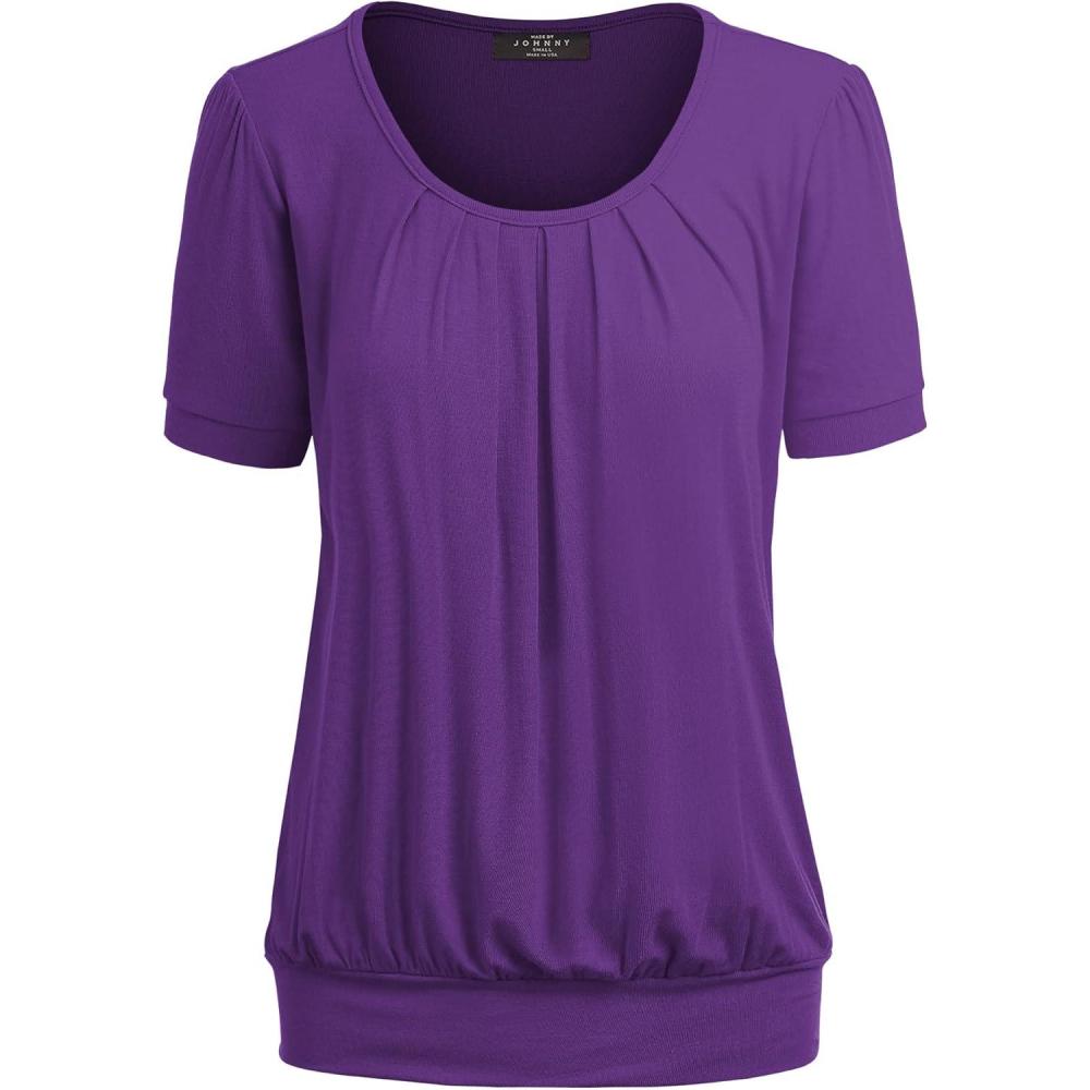 imageMade By Johnny Womens Scoop Neck Short Sleeve Pleated Front Blouse Tunic Top Plus SizeWt1175purple