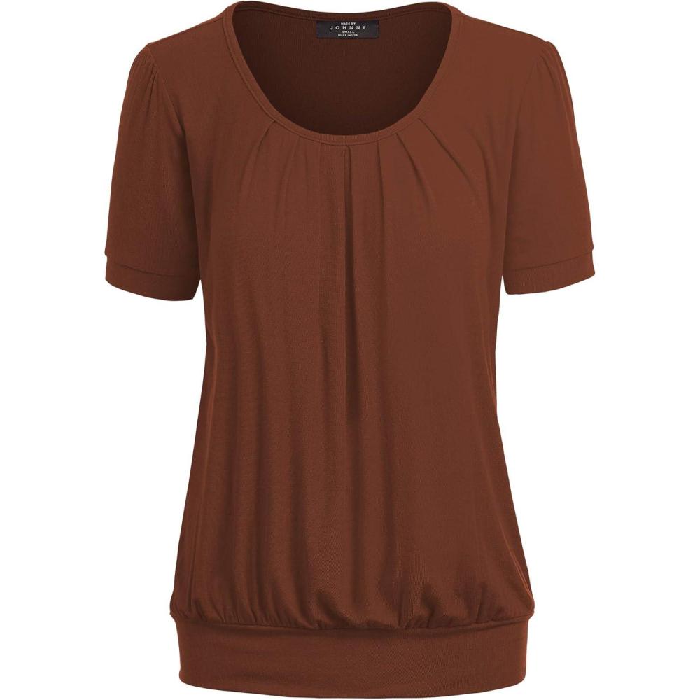 imageMade By Johnny Womens Scoop Neck Short Sleeve Pleated Front Blouse Tunic Top Plus SizeWt1175rust