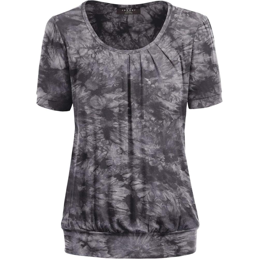 imageMade By Johnny Womens Scoop Neck Short Sleeve Pleated Front Blouse Tunic Top Plus SizeWt2164black