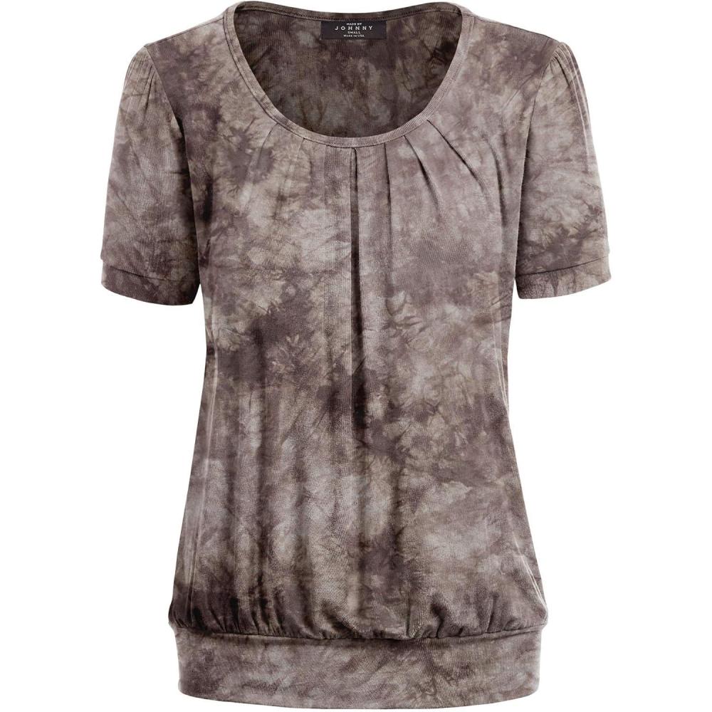 imageMade By Johnny Womens Scoop Neck Short Sleeve Pleated Front Blouse Tunic Top Plus SizeWt2164brown