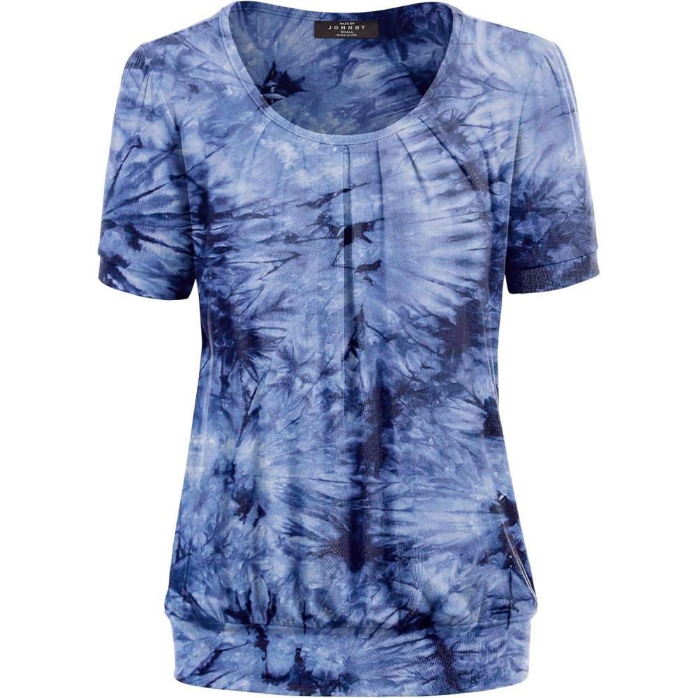 imageMade By Johnny Womens Scoop Neck Short Sleeve Pleated Front Blouse Tunic Top Plus SizeWt2164navy