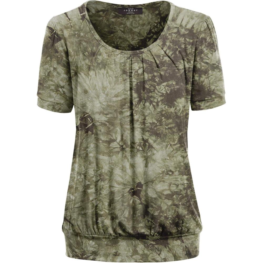 imageMade By Johnny Womens Scoop Neck Short Sleeve Pleated Front Blouse Tunic Top Plus SizeWt2164olive