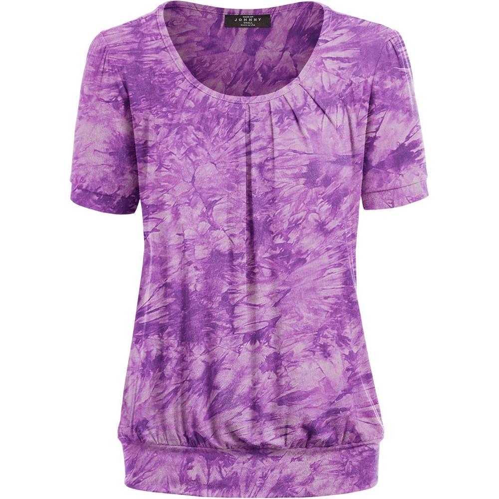 imageMade By Johnny Womens Scoop Neck Short Sleeve Pleated Front Blouse Tunic Top Plus SizeWt2164purple