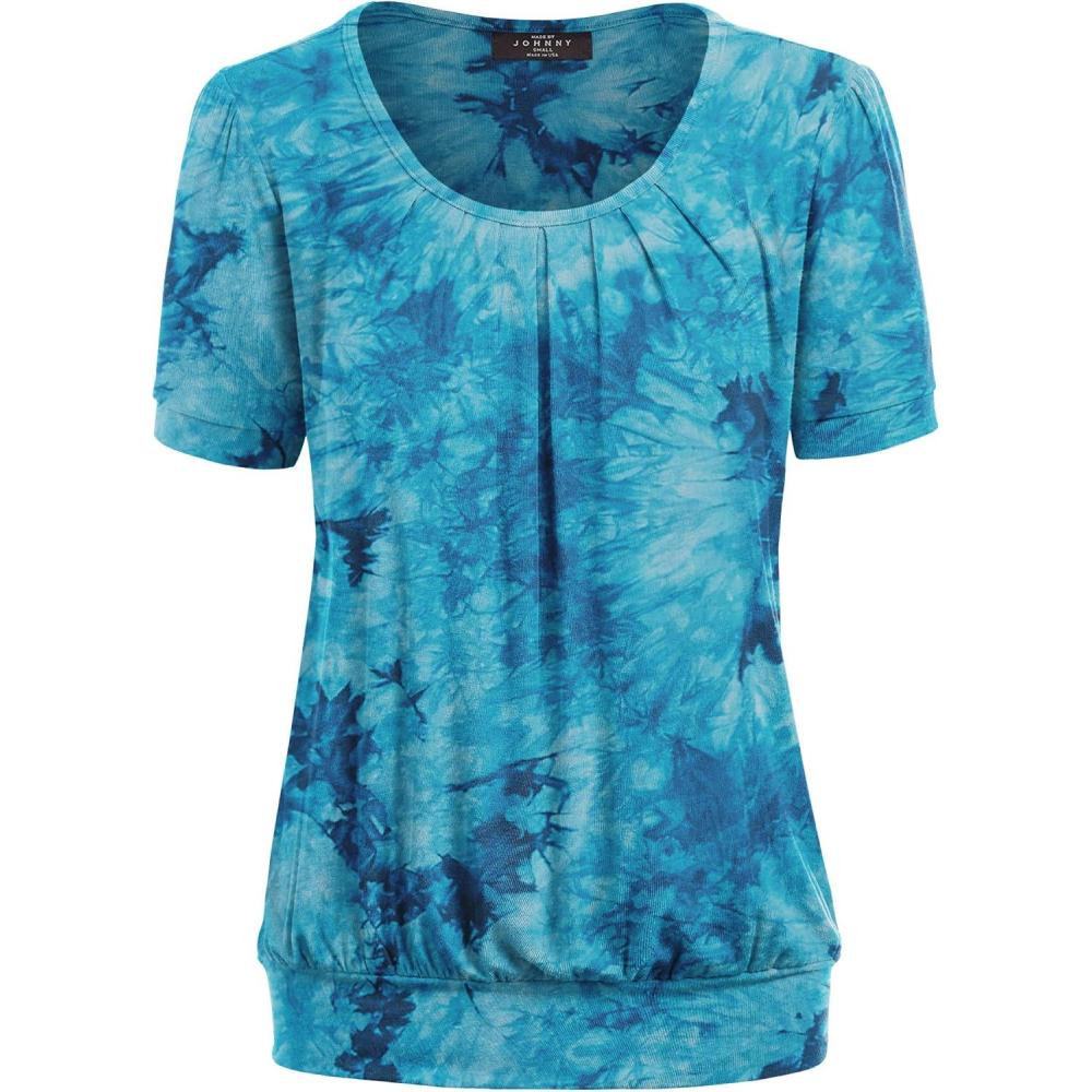 imageMade By Johnny Womens Scoop Neck Short Sleeve Pleated Front Blouse Tunic Top Plus SizeWt2164teal