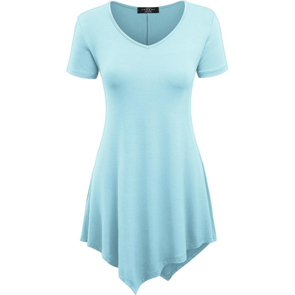 imageMade By Johnny Womens Short Sleev Swing Shirt Casual Tunic TopWt638aqua