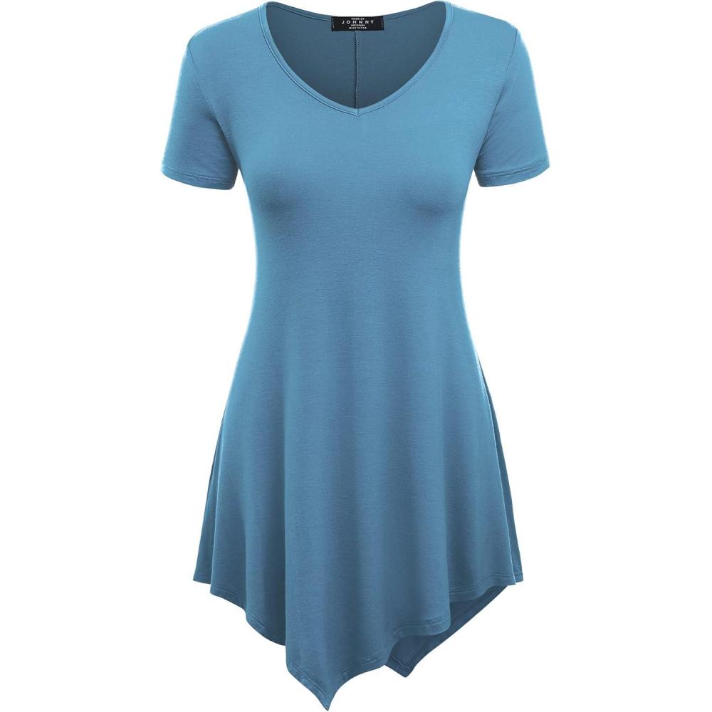 imageMade By Johnny Womens Short Sleev Swing Shirt Casual Tunic TopWt638denim