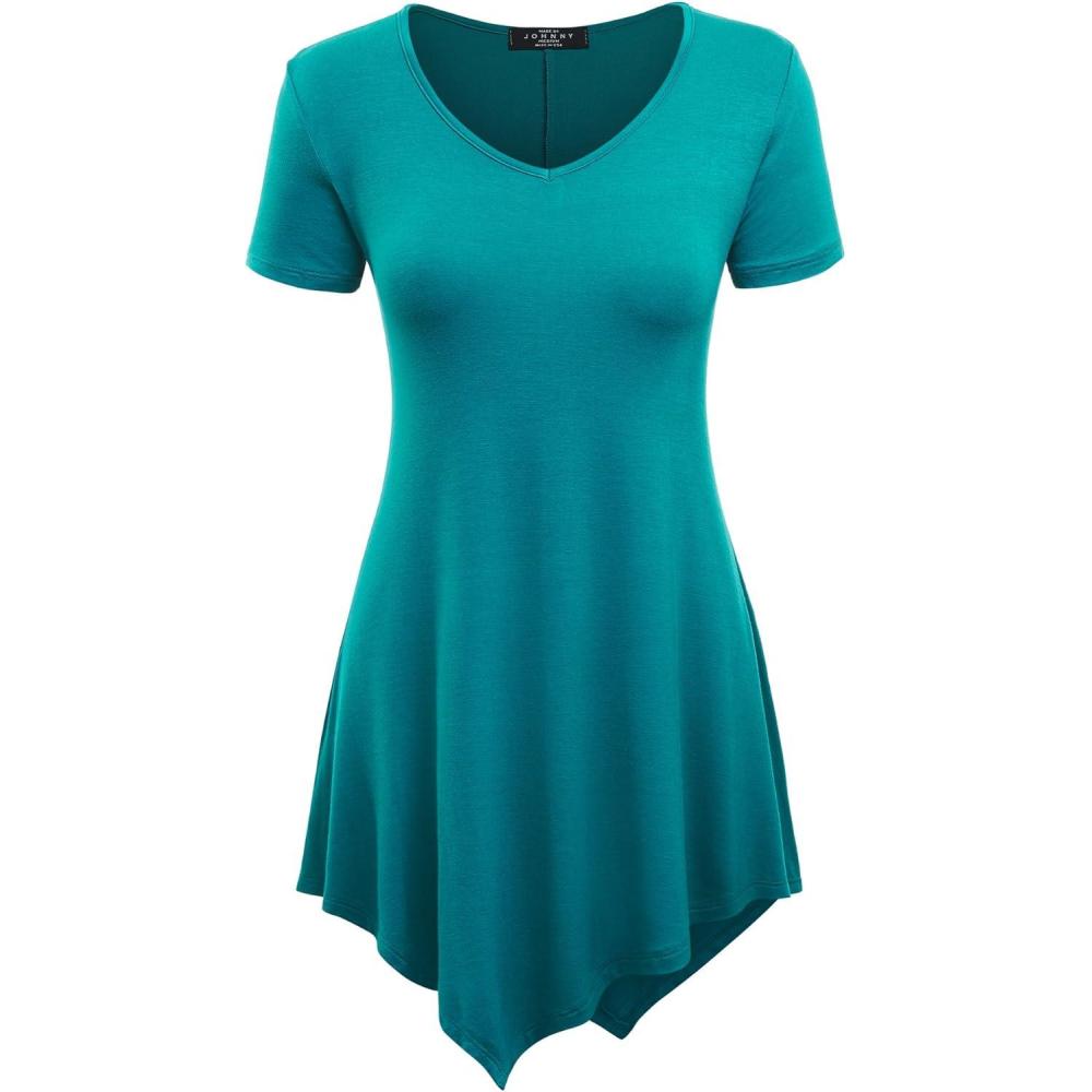 imageMade By Johnny Womens Short Sleev Swing Shirt Casual Tunic TopWt638jade