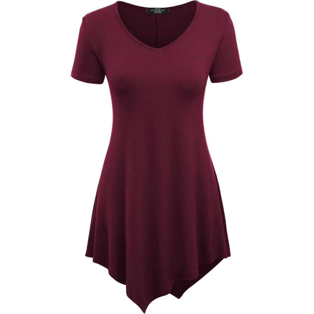 imageMade By Johnny Womens Short Sleev Swing Shirt Casual Tunic TopWt638wine