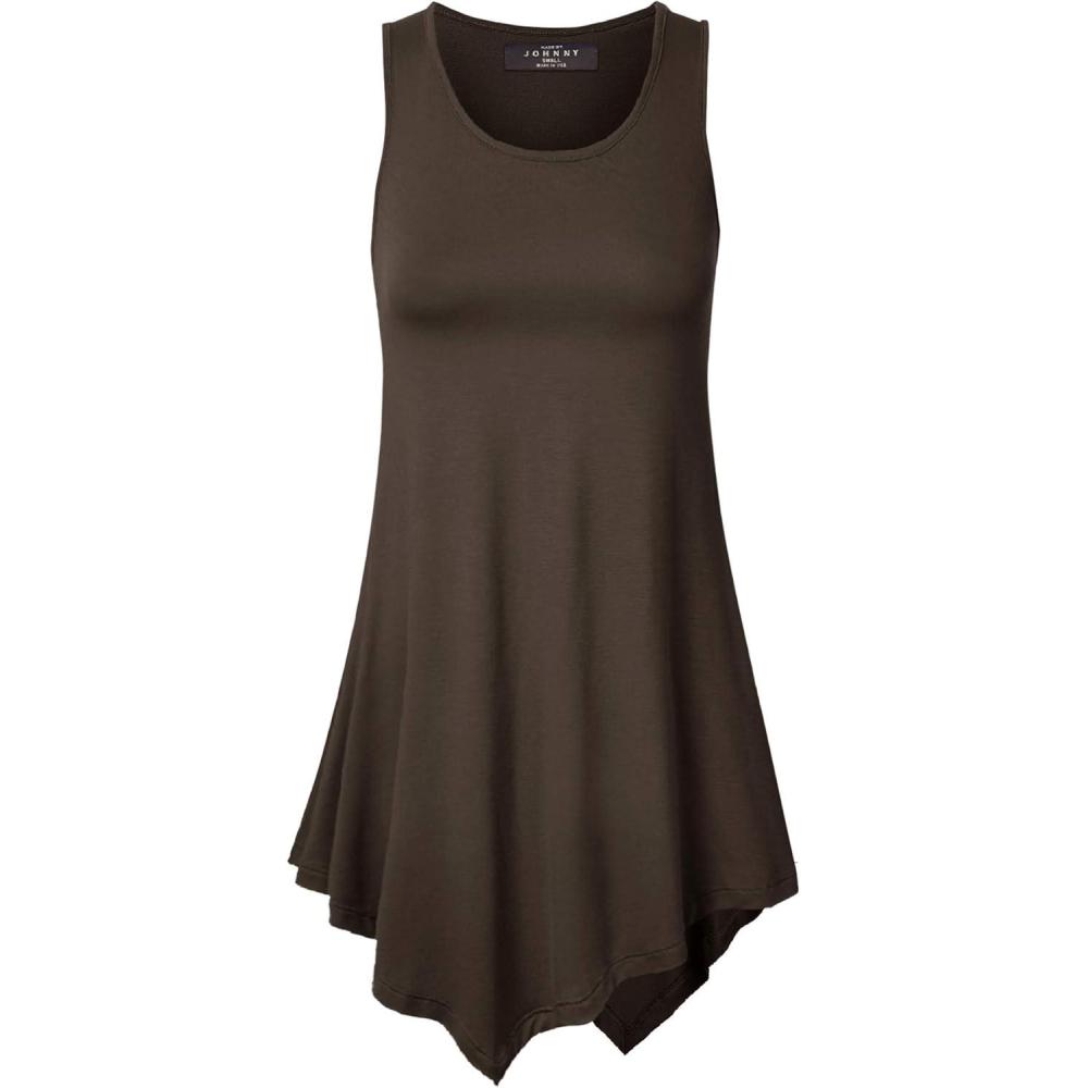 imageMade By Johnny Womens Sleeveless Comfy Tunic Tank Top with Various Hem Plus SizeWt671brown