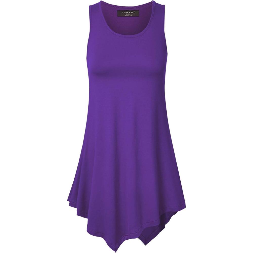 imageMade By Johnny Womens Sleeveless Comfy Tunic Tank Top with Various Hem Plus SizeWt671darkpurple
