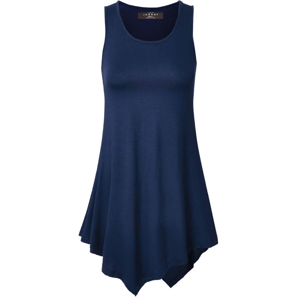 imageMade By Johnny Womens Sleeveless Comfy Tunic Tank Top with Various Hem Plus SizeWt671navy