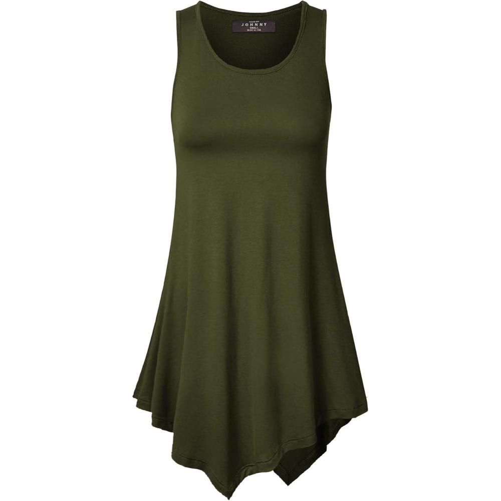 imageMade By Johnny Womens Sleeveless Comfy Tunic Tank Top with Various Hem Plus SizeWt671olive
