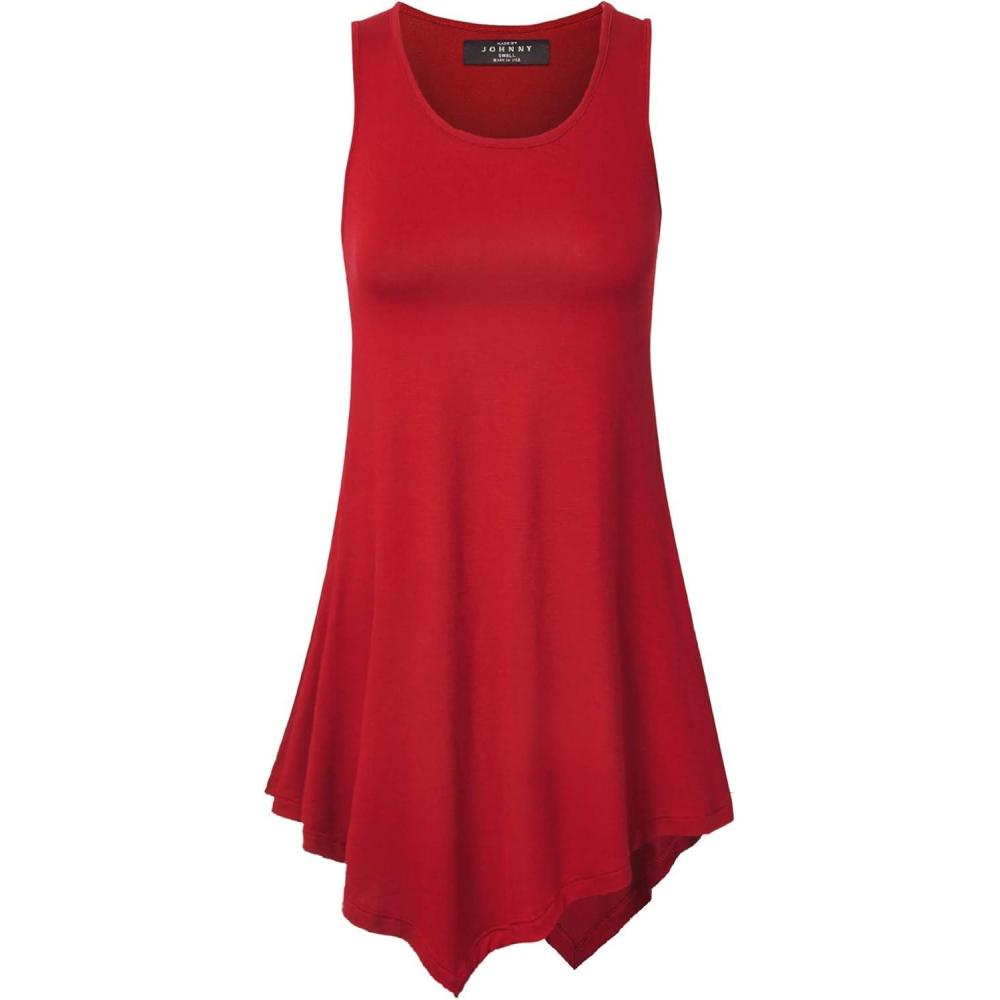 imageMade By Johnny Womens Sleeveless Comfy Tunic Tank Top with Various Hem Plus SizeWt671red