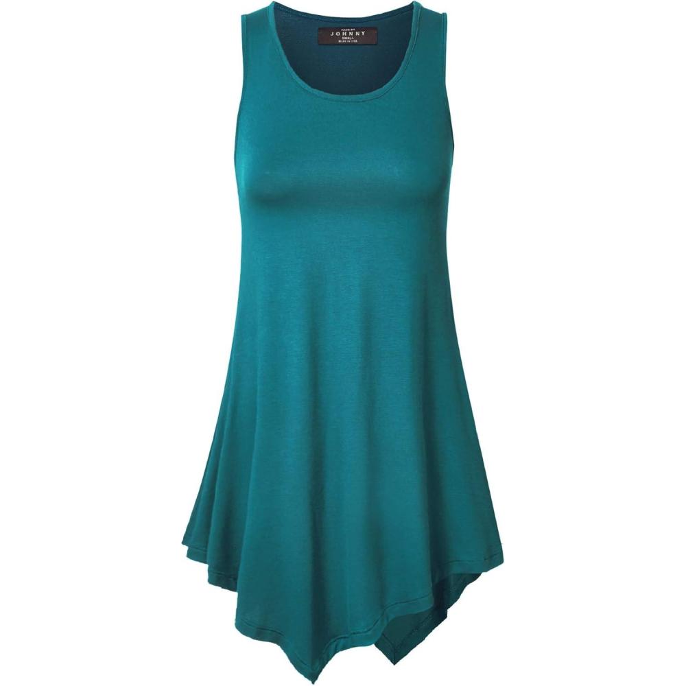 imageMade By Johnny Womens Sleeveless Comfy Tunic Tank Top with Various Hem Plus SizeWt671teal