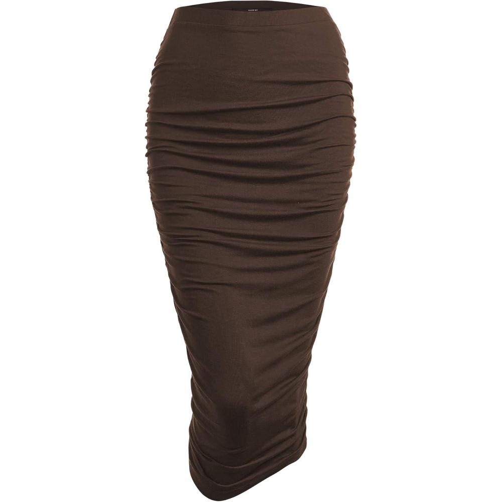 imageMade By Johnny Womens Slim fit Bodycon Party Club Night Out Elegant Ruched High Waist Long Pencil Skirt with Side ShirringWb1147brown