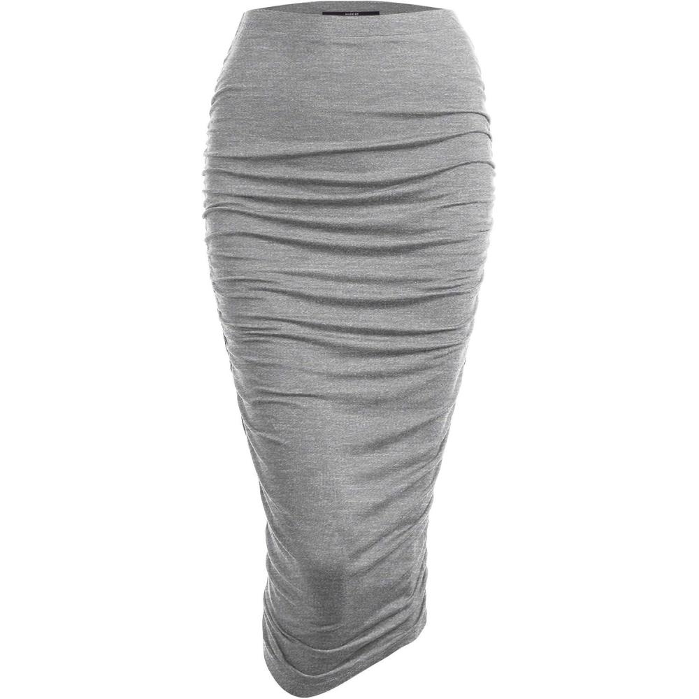 imageMade By Johnny Womens Slim fit Bodycon Party Club Night Out Elegant Ruched High Waist Long Pencil Skirt with Side ShirringWb1147hdg