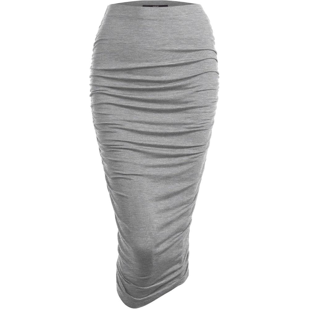 imageMade By Johnny Womens Slim fit Bodycon Party Club Night Out Elegant Ruched High Waist Long Pencil Skirt with Side ShirringWb1147heathergrey